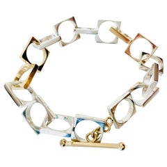 Gold and Sterling Bracelet of Circles in Square Links