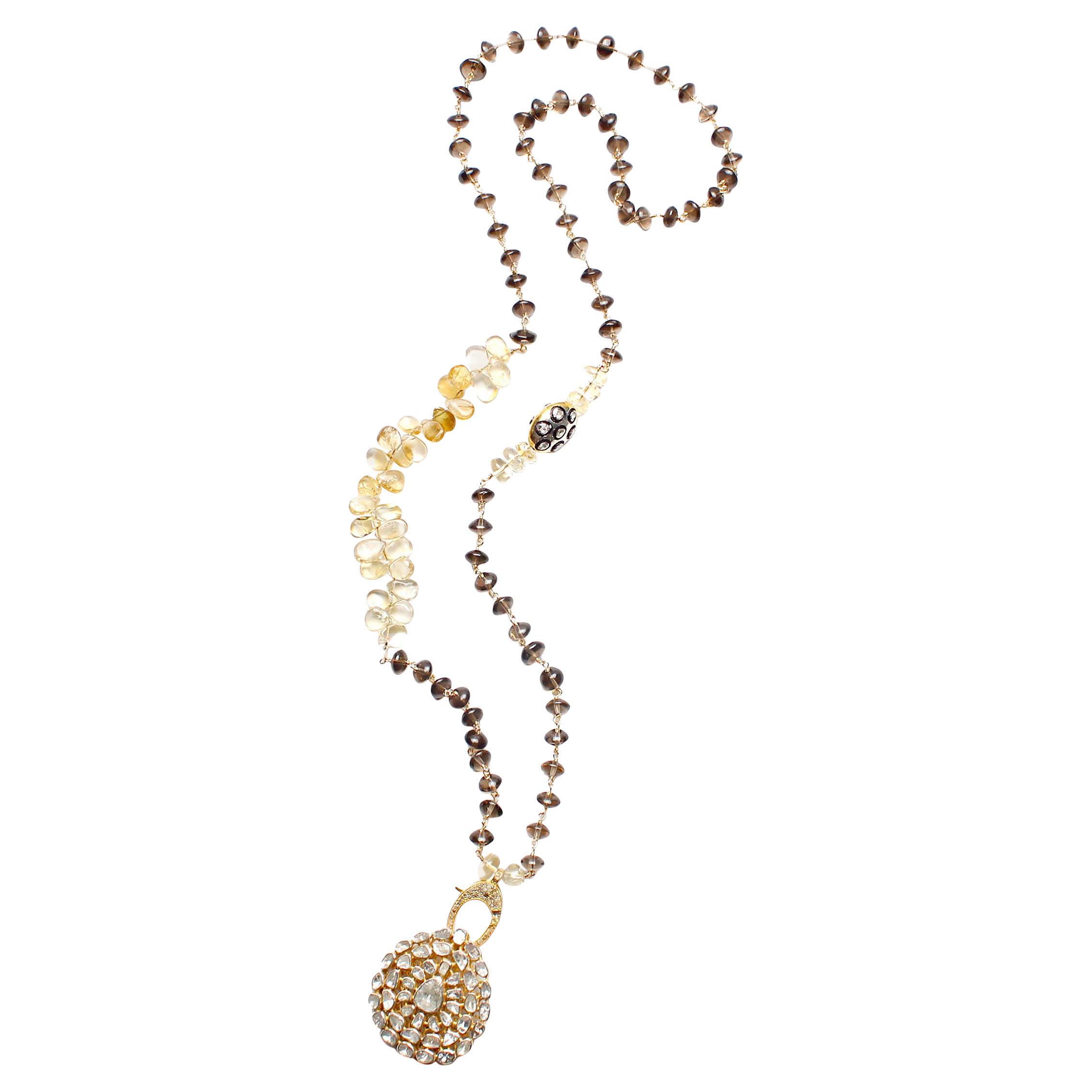 CLARISSA BRONFMAN Brown Quartz Polki Diamond Rosary & Polki Diamond Pendant