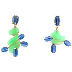 Regina Gambatesa Earrings in the Shape of Chrysoprase and Kyanite Stones