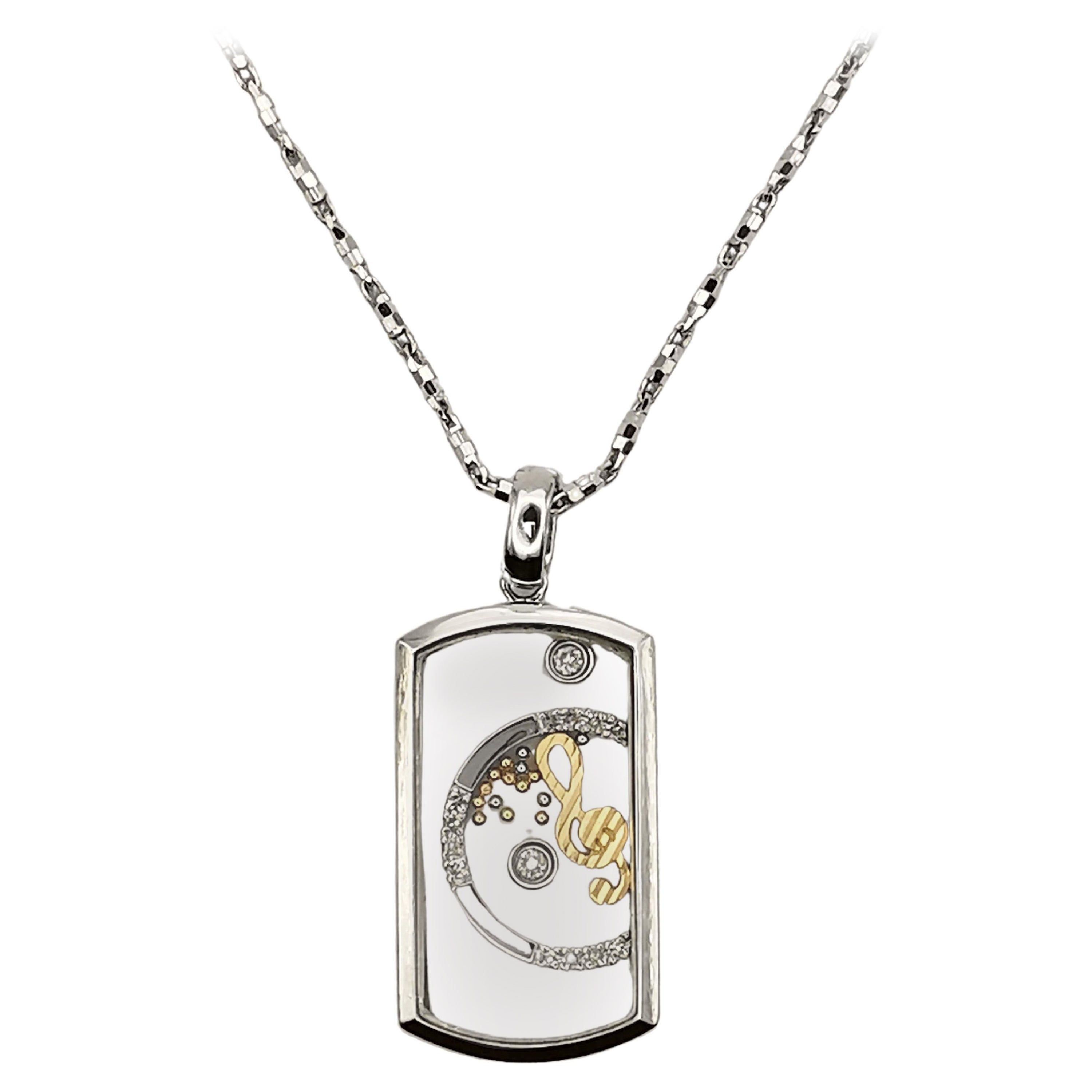 Happy Diamonds Musical Note Necklace Pendant in 18K White & Yellow Gold