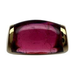 Rare Bvlgari Tronchetto 18k Yellow Gold Rubellite Pink Tourmaline Ring with Box