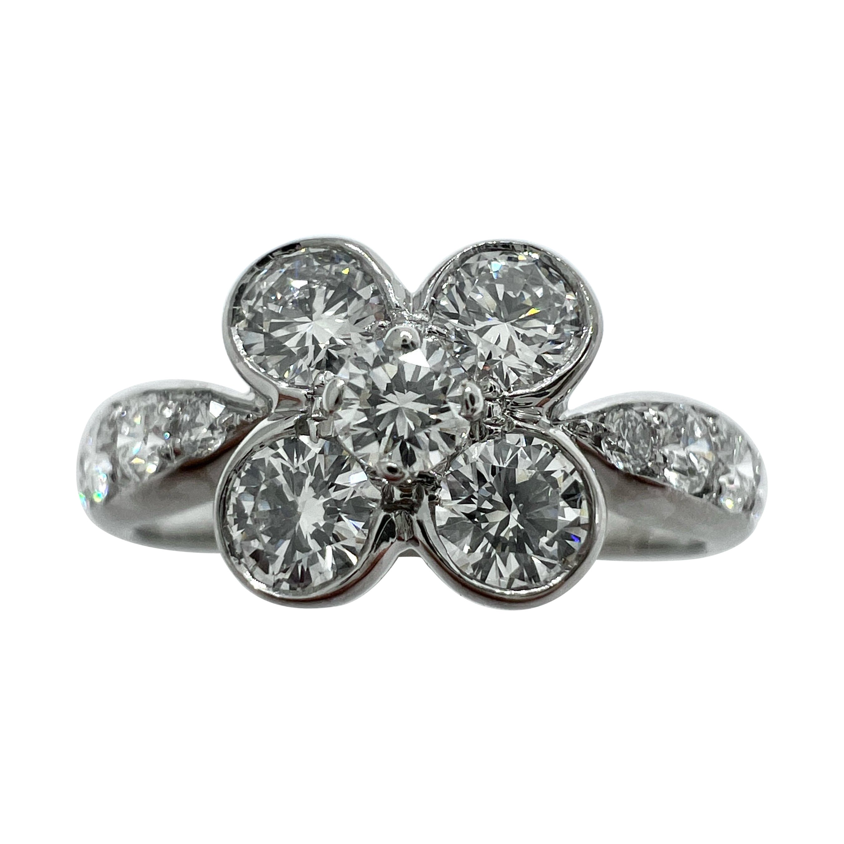 Rare Vintage Van Cleef & Arpels Onbell Diamond 18k White Gold Flower Ring 51