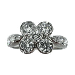 Rare Vintage Van Cleef & Arpels Onbell Diamond 18k White Gold Flower Ring 51