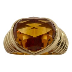 Raro anello d'epoca Bvlgari Citrino Fancy Rose Taglio Cuscino in oro giallo 18k Doppio