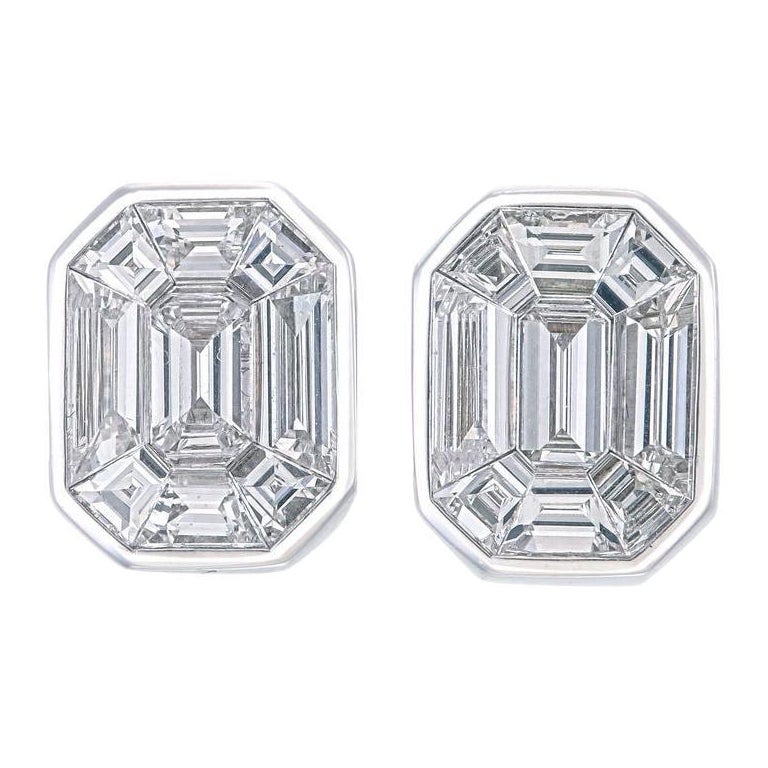 2 carat face up (each) Pie-Cut Emerald shape  Bezel set diamond stud Earrings
