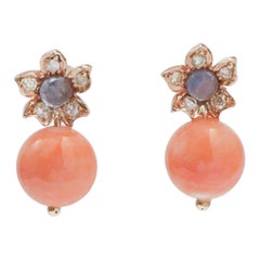 Coral Rose, Zaffiri, Diamanti, Orecchini in oro rosa.