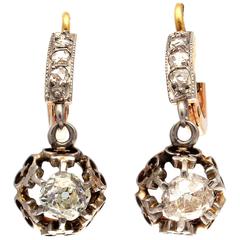 French Belle Epoque Diamond Platinum Gold Earrings