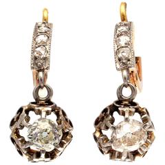 French Belle Epoque Diamond Platinum Gold Earrings 7