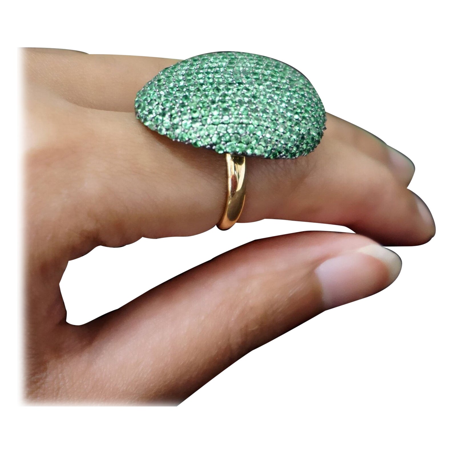 Tsavorite Cocktail Ring 925 Sterling Silver Gemstone Dome Ring Unique Gift.