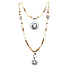 CLARISSA BRONFMAN Bone Diamond Gold "Carmen" Rosary & Sapphire Pearl Pendants