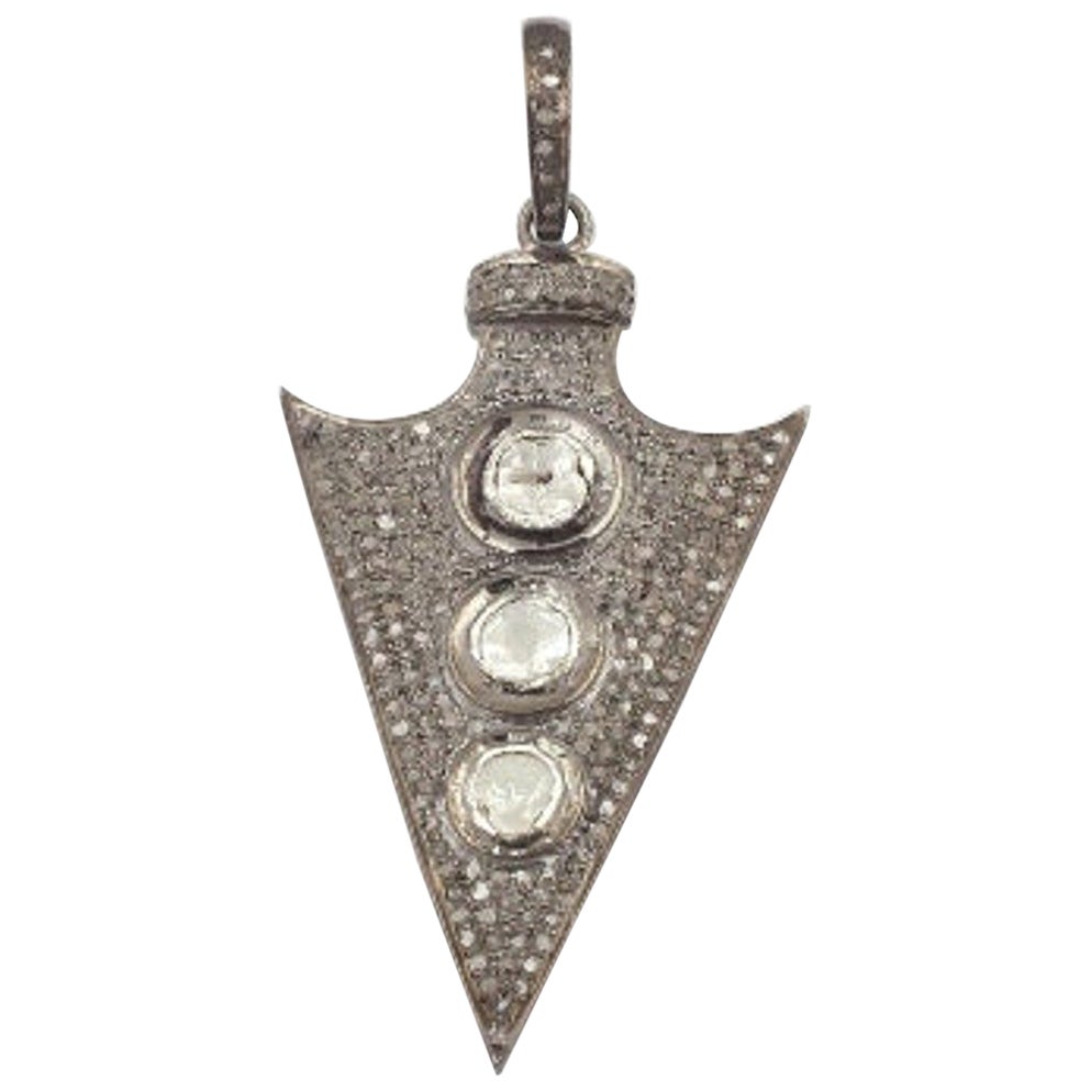 Polki Diamond Arrowhead Pendant 925 Sterling Silver Diamond Rose Cut Jewellery.