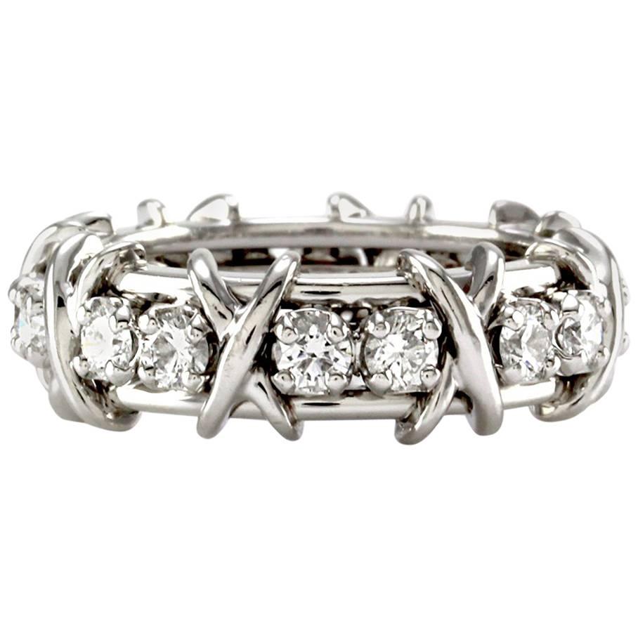 Tiffany & Co. Schlumberger Sixteen Stone Diamond Platinum Ring For Sale