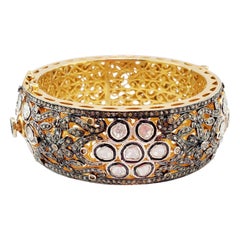 Bracelet de créateur en argent sterling 925 avec diamants pavés et diamants taille rose.