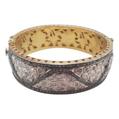 Designer Pave Diamond with Rose Cut Diamond Bangle 925 Sterling Silver Bracelet.