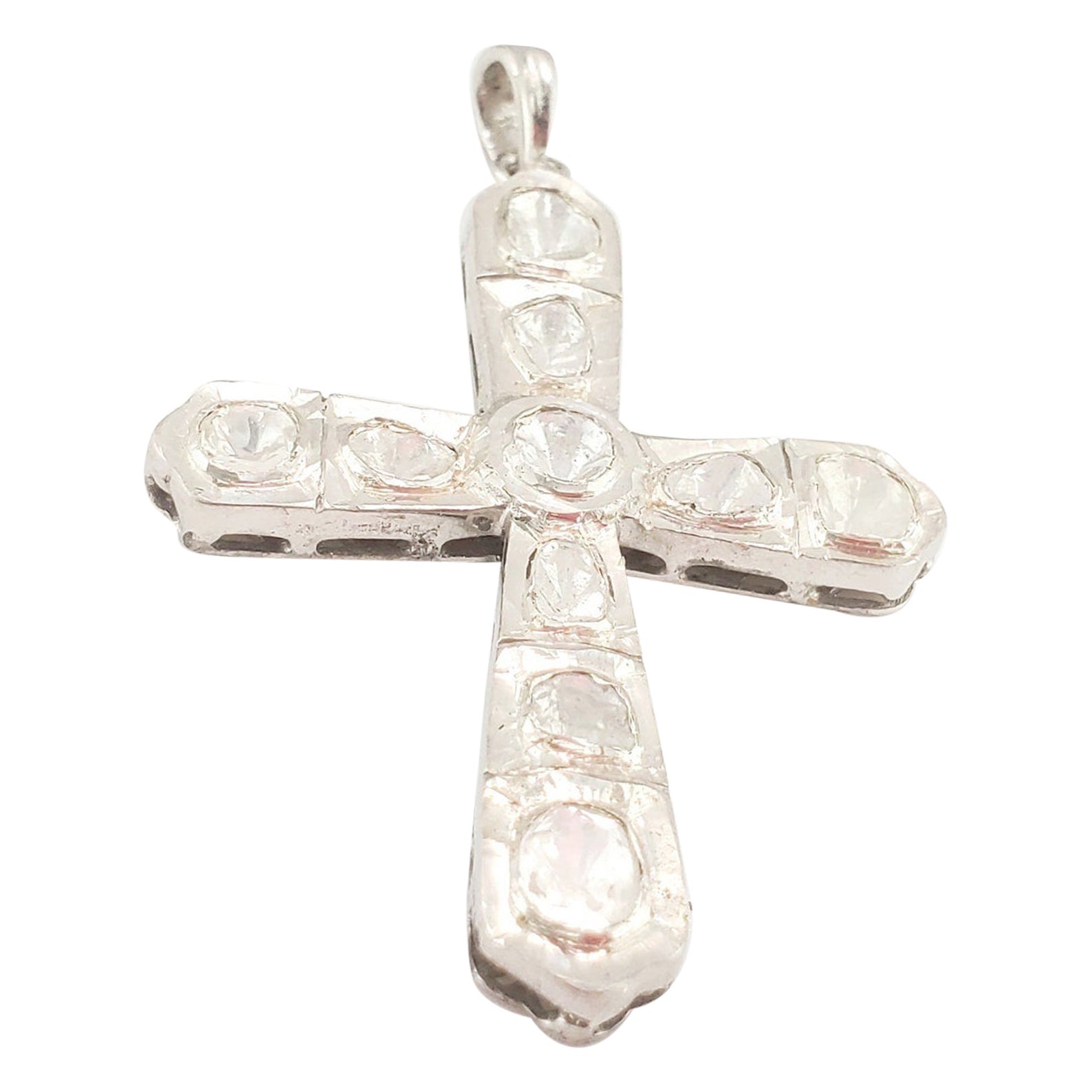 Pave Diamond with Rose Cut Diamond Cross 925 Sterling Silver Polki Antique Cross