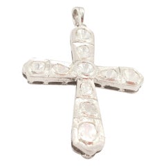 Pave Diamond with Rose Cut Diamond Cross 925 Sterling Silver Polki Antique Cross