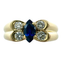 Vintage Van Cleef & Arpels Deep Blue Sapphire & Diamond Butterfly Marquise Ring