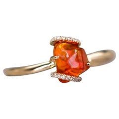 Ribbon Wrap Mexican Fire Opal Diamond Engagement Ring