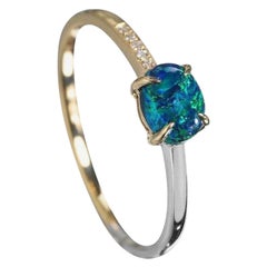18K Two-Tone Gold Black Opal Diamond Wedding Band Engagement Ring