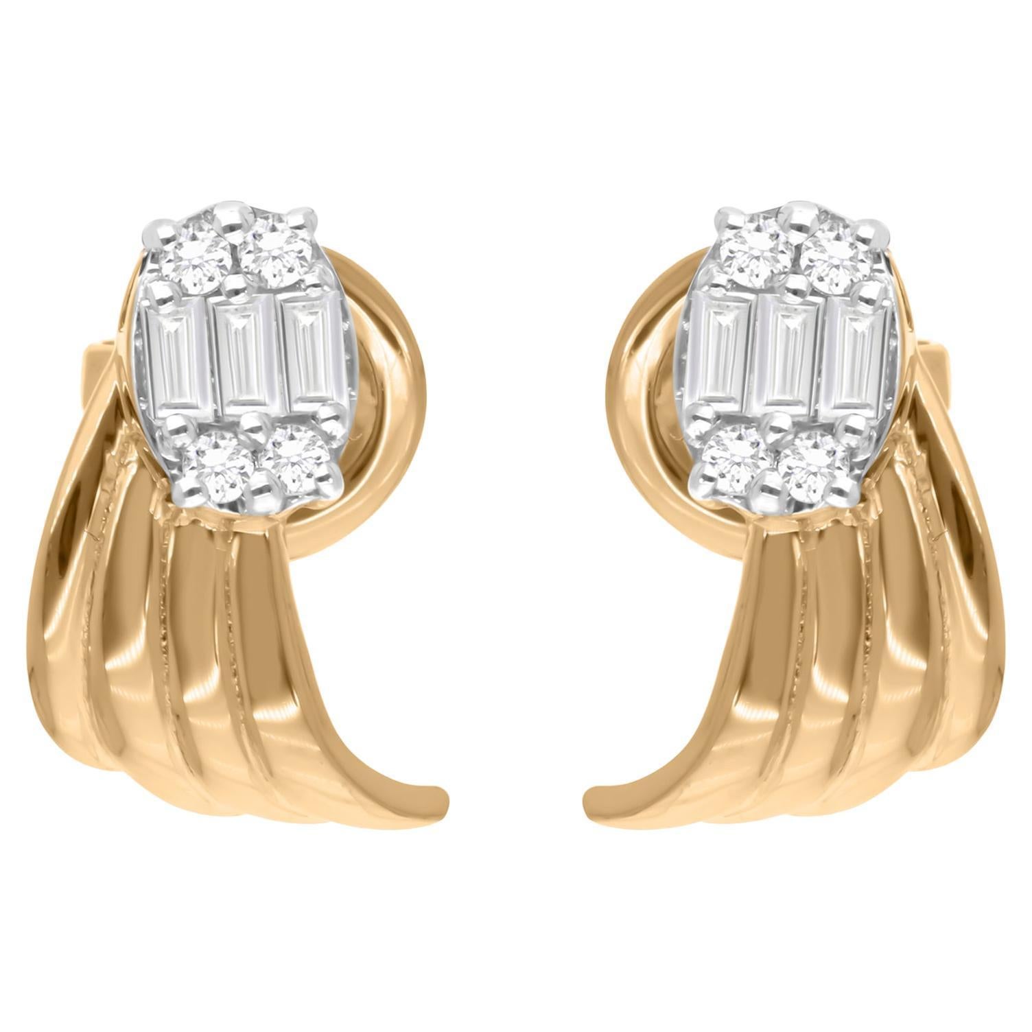 0.34 Carat SI Clarity HI Color Baguette Diamond Earrings 14 Karat Yellow Gold