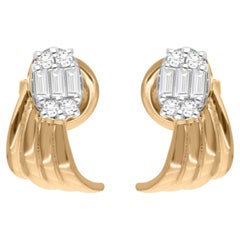 Boucles d'oreilles en or jaune 14 carats avec diamants baguettes de 0,34 carat de pureté SI