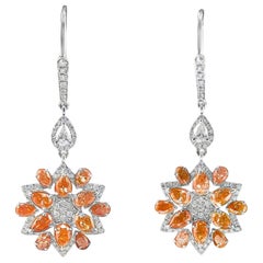 18K White Gold Natural Fancy Orange Diamond Sunflower Earrings with Diamonds