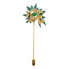 18K Yellow Gold Emerald & Yellow Sapphire Brooch