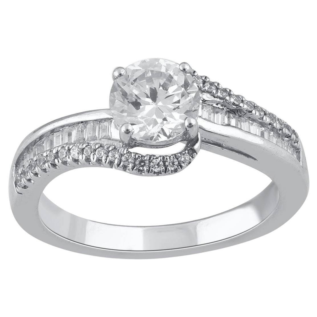 TJD 1.33 Carat Round & Baguette Diamond 14KT Gold Entangled Engagement Ring