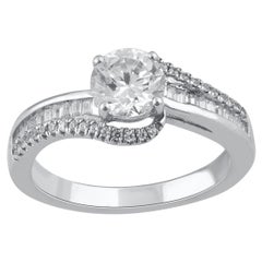 TJD 1.33 Carat Round & Baguette Diamond 14KT Gold Entangled Engagement Ring