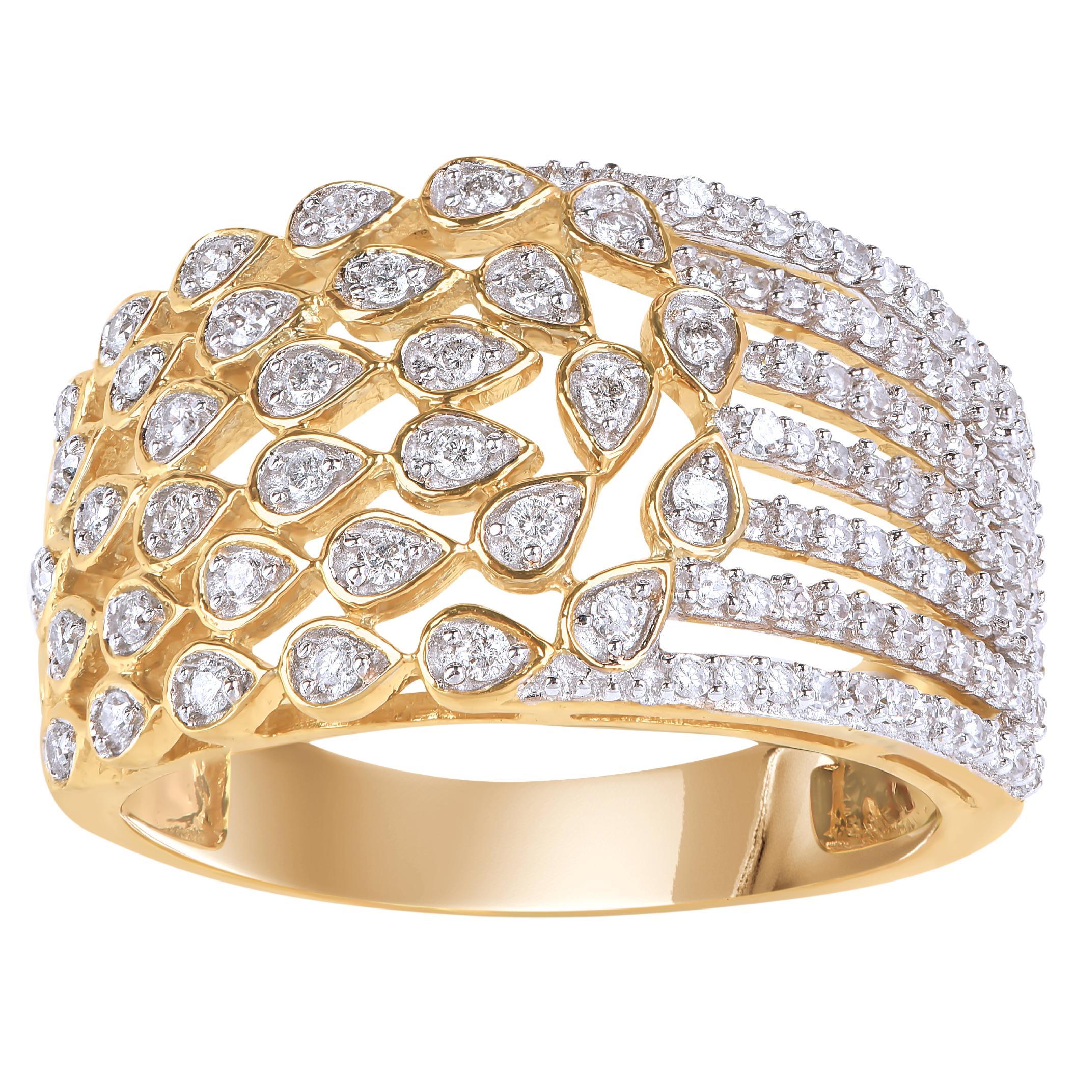 TJD 0,50 Karat natürlicher Diamant 14KT Gelbgold Verlobungsring