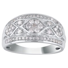 TJD Anillo de boda de oro blanco de 14 quilates con diamante redondo natural de 0,50 quilates