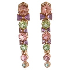 Tourmaline, Amethyst and Diamond Dangle Earrings in 18K Rose Gold