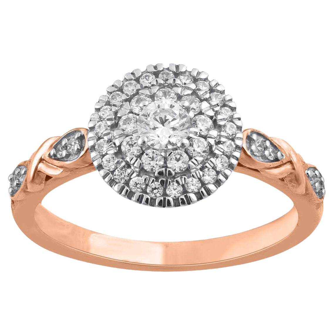 TJD 0.50 Carat Natural Round Diamond 14 Karat Rose Gold Cluster Wedding Ring For Sale