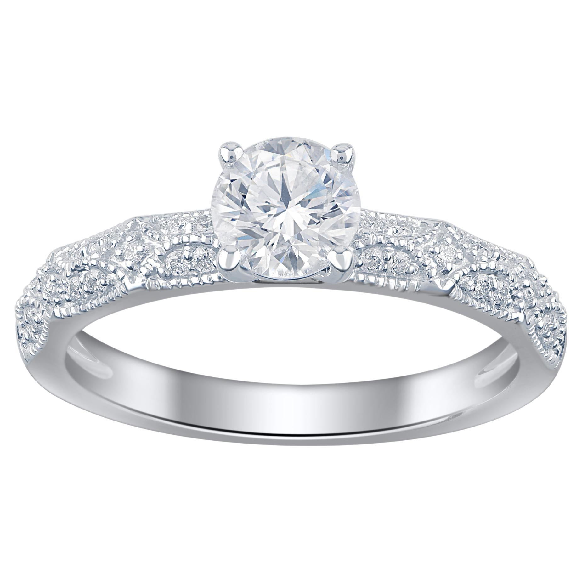 TJD Anillo de boda solitario de oro blanco de 14 quilates con diamante brillante de 0,75 quilates
