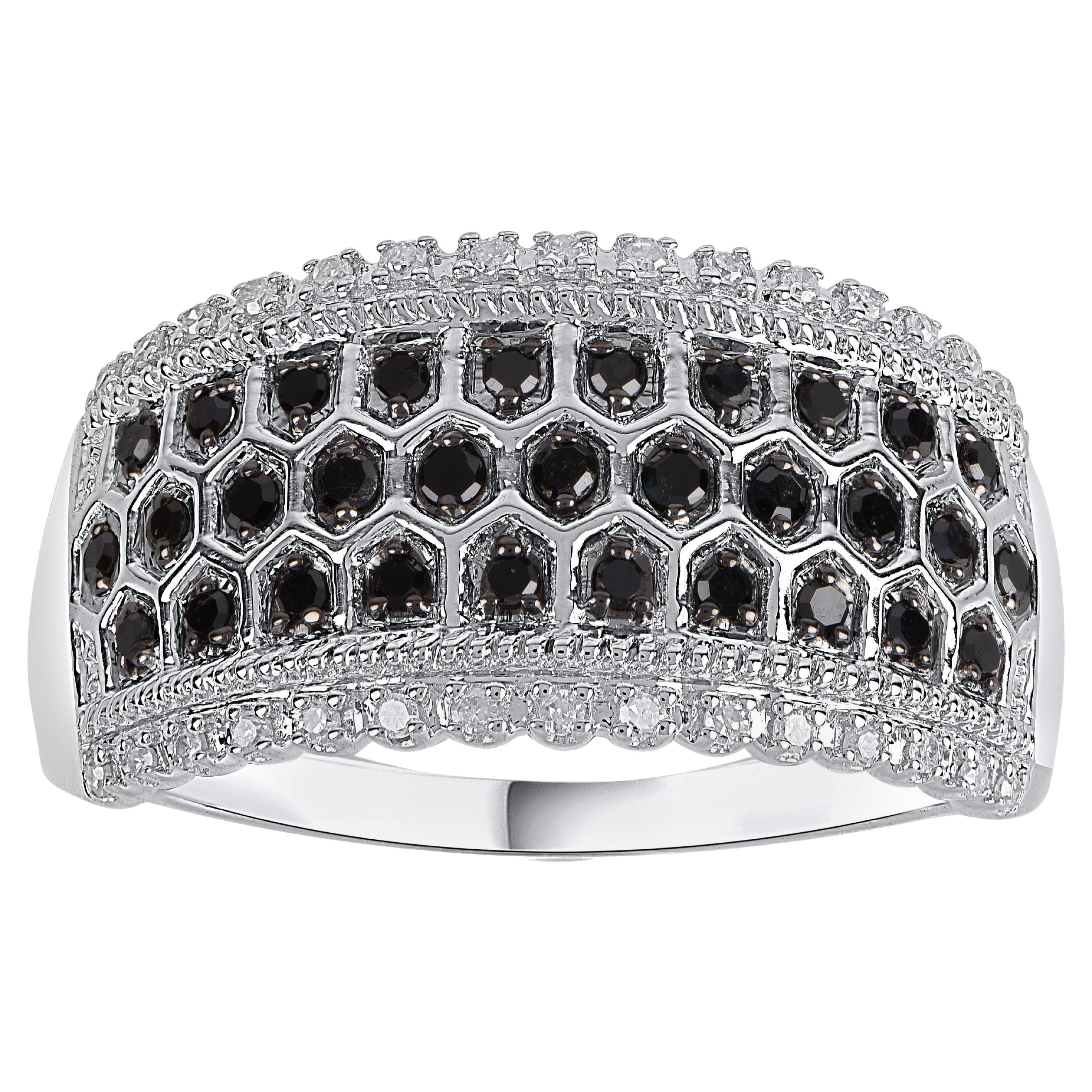 TJD 0.33 CT Black Treated & White Diamond 14KT Gold Honeycomb Wedding Band Ring