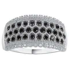TJD 0.33 CT Black Treated & White Diamond 14KT Gold Honeycomb Wedding Band Ring