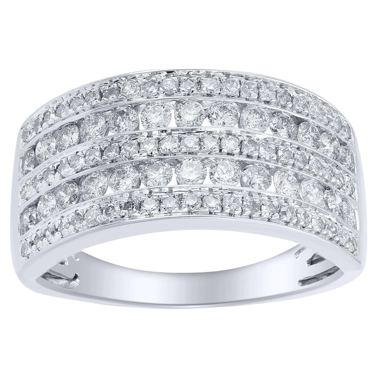 TJD Anillo de aniversario de oro blanco de 14 quilates con diamante talla brillante de 1,0 quilates