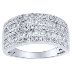 TJD Anillo de aniversario de oro blanco de 14 quilates con diamante talla brillante de 1,0 quilates