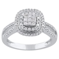 TJD 0.50 Carat Natural Princess & Round Diamond 14KT White Gold Engagement Ring