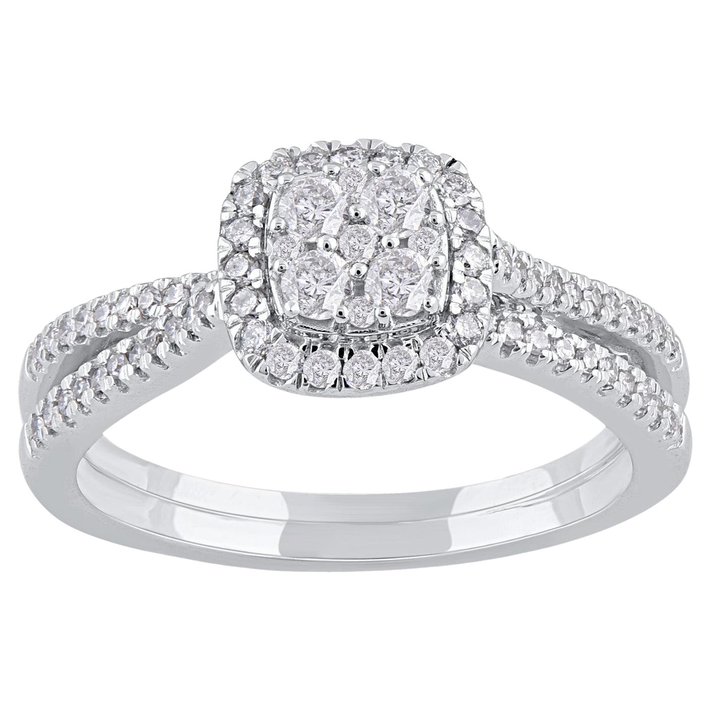 TJD 0.50 Carat Natural Diamond 14 Karat White Gold Split Shank Engagement Ring