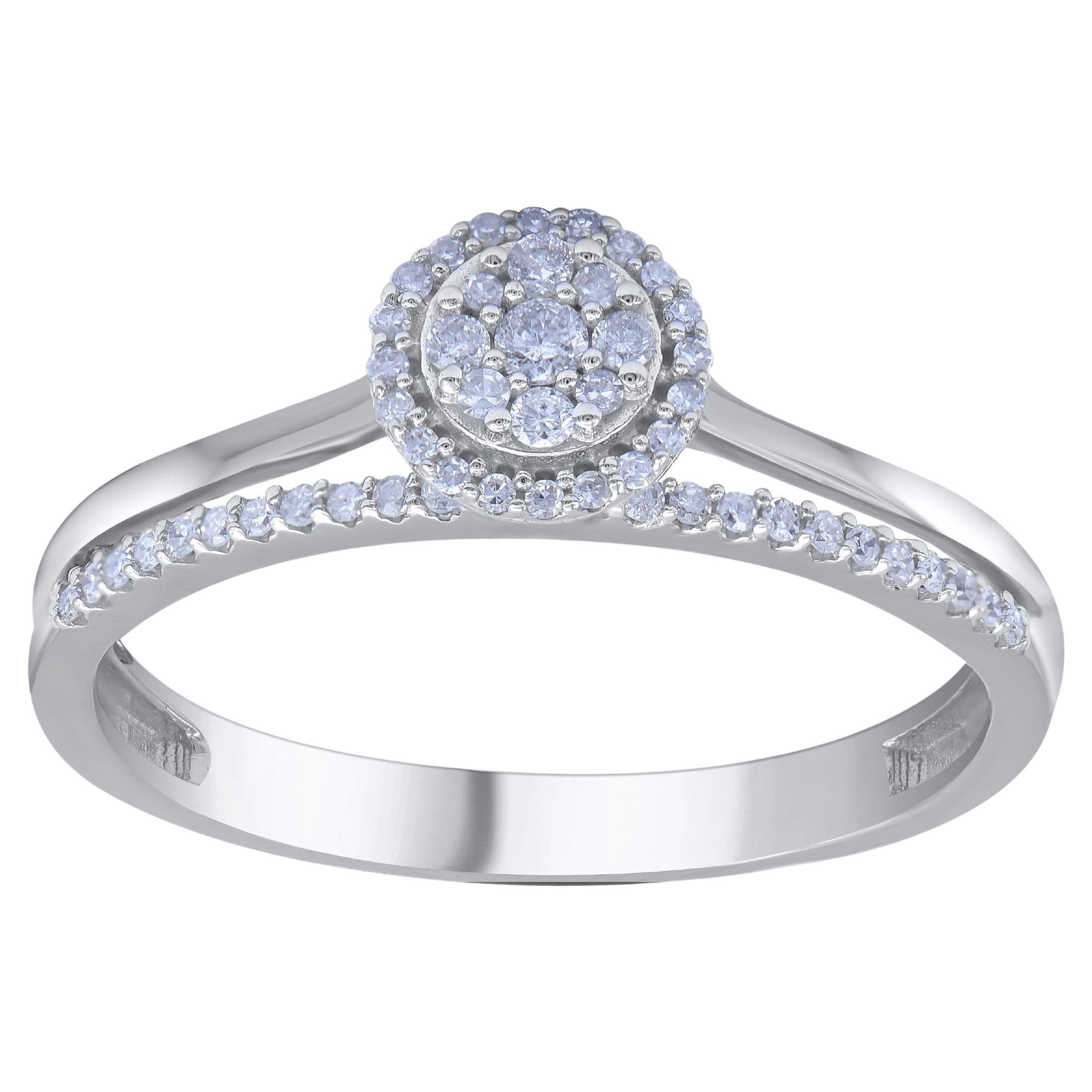 TJD 0.20 Carat Natural Diamond 14 Karat White Gold Split Shank Engagement Ring For Sale