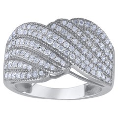 TJD 0,75 Karat runder Diamant 14KT Weißgold Mehrreihiger Wellenring mit mehrreihigen Diamanten