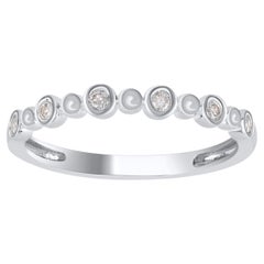 TJD Anillo de boda apilable de oro blanco de 14 KT con diamante brillante de 0,12 quilates