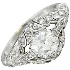 1920s Antique Art Deco  1.29 carat GIA Diamond Platinum Engagement Ring