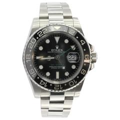 Rolex Stainless Steel GMT Master II Black Dial Oyster Perpetual Date Wristwatch