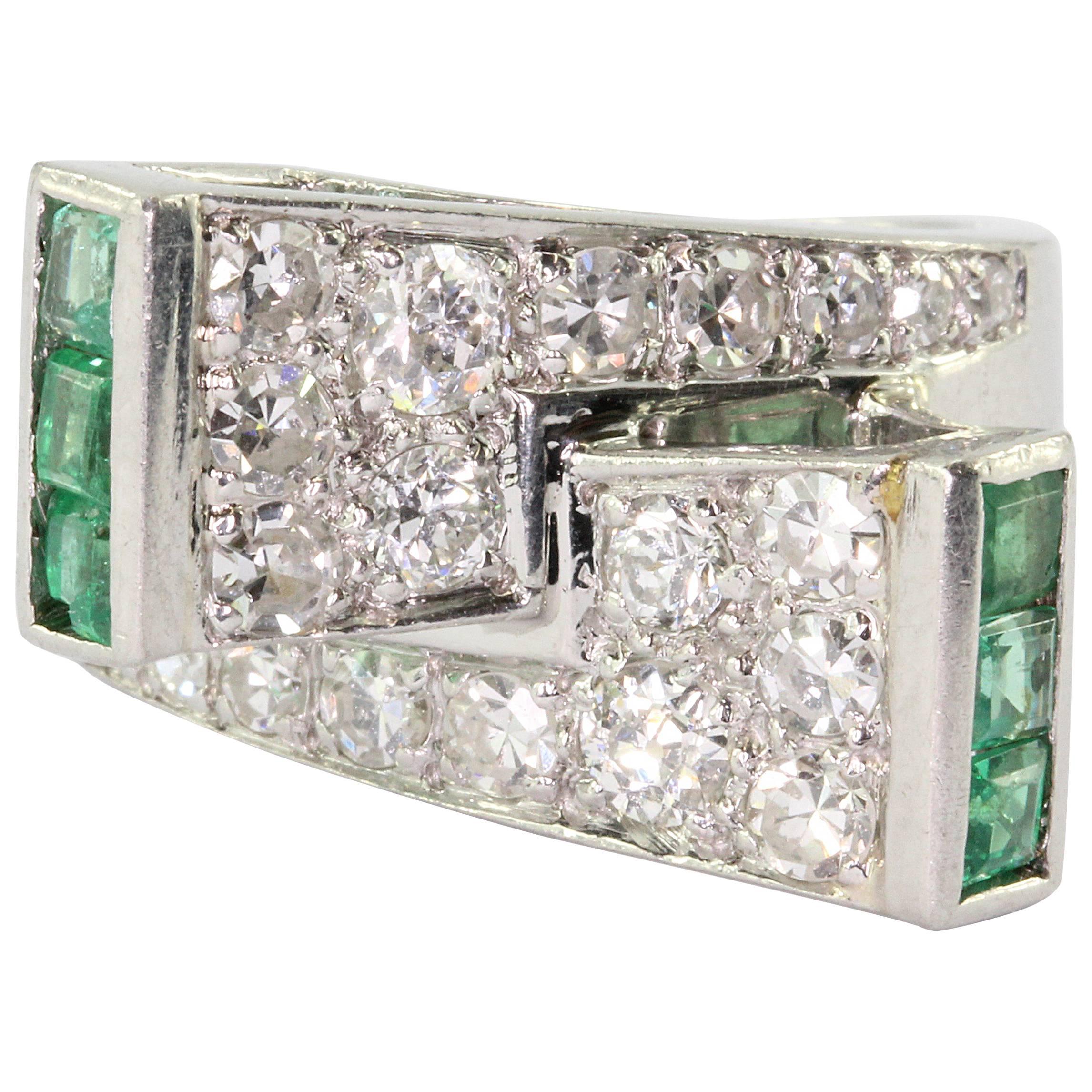 1930s P. N. Lackritz Emerald Diamond Platinum Art Deco Ring 