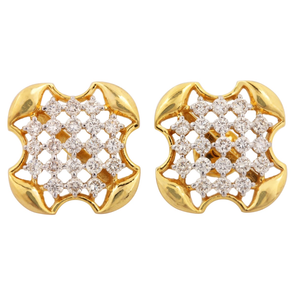 14k Yellow Gold Stud Earrings Natural Diamond Unique Dainty Valentine Earrings .