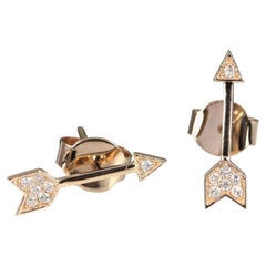 0.07 Ct Genuine Pave Diamond Arrow Stud Earrings 14k Yellow Gold Earring 1 Pair