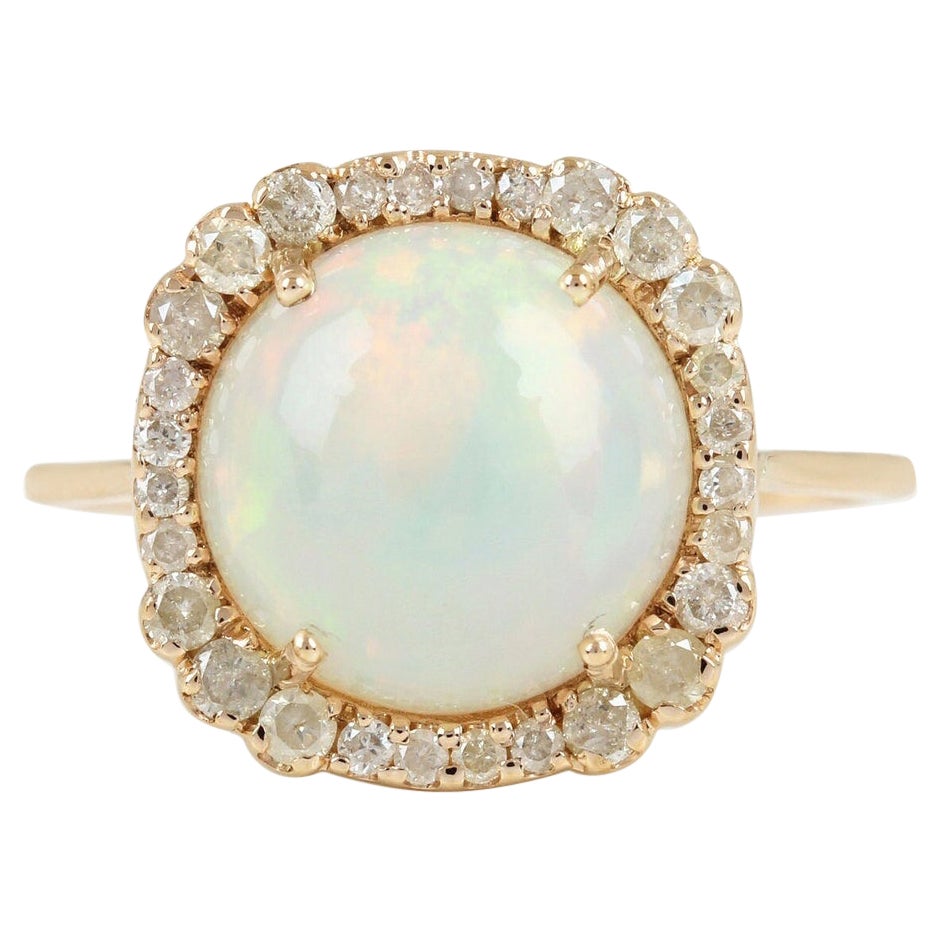 2.57 Ct Round Ethiopian Opal Solid 14k Yellow Gold Cocktail Ring Natural Diamond