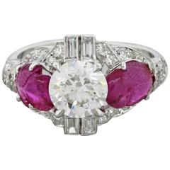 1920 Antique Art Deco 2.50 carat Diamond Rubies Platinum Engagement Ring